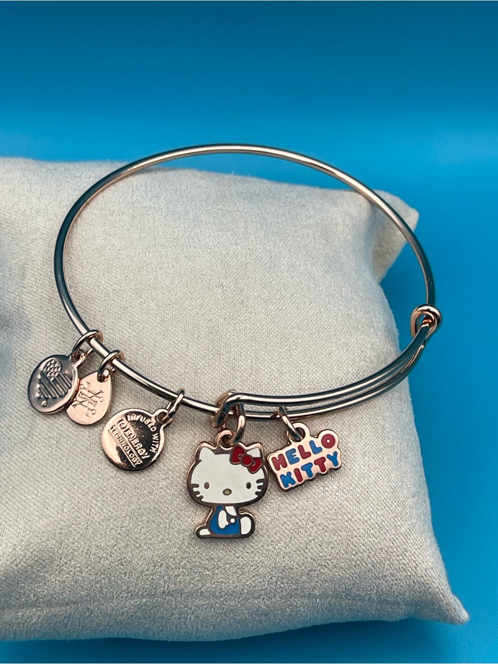 Alex and Ani Rose Gold Hello Kitty Enamel Charm Bangle - Blue & Red Accents